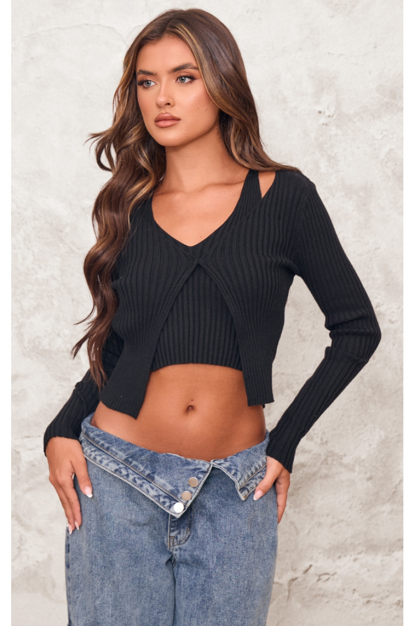 Чорний трикотажний двошаровий топ