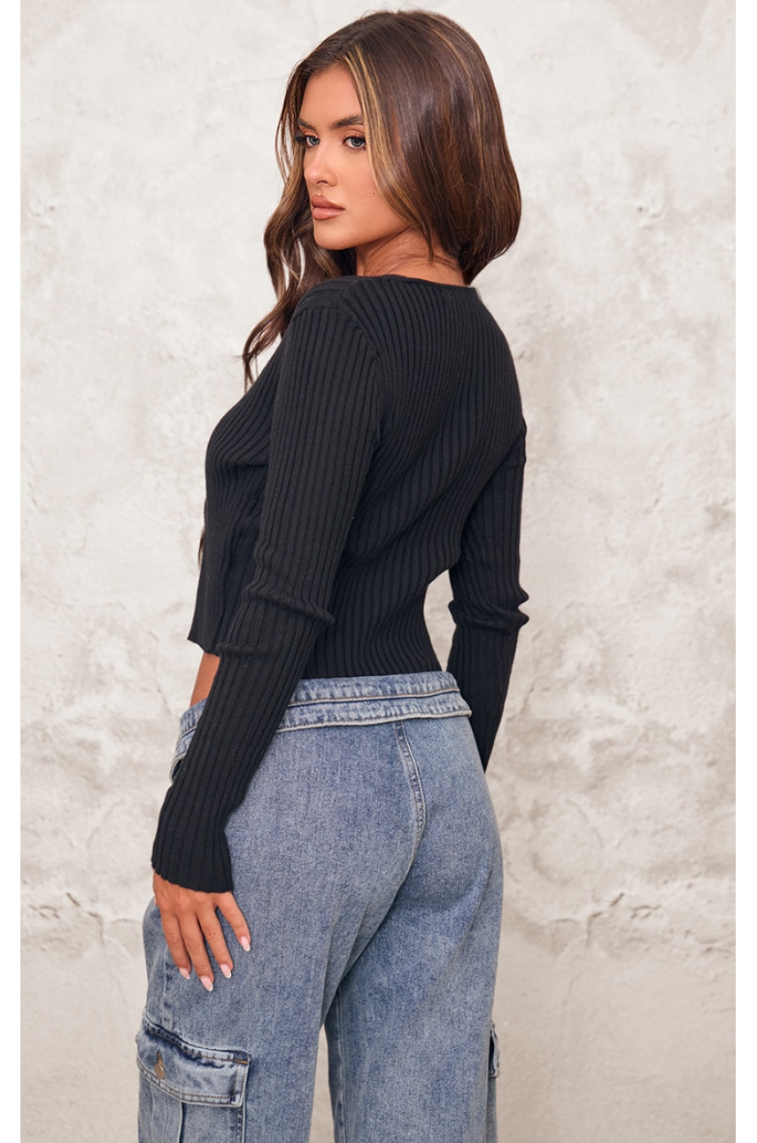 Чорний трикотажний двошаровий топ