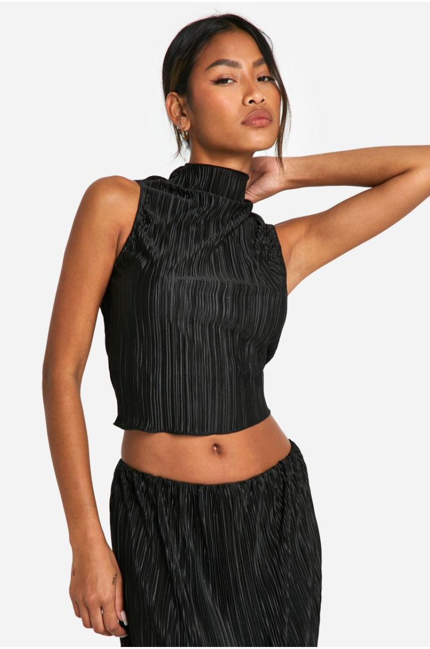 Безрукавка з плісою з високим вирізом