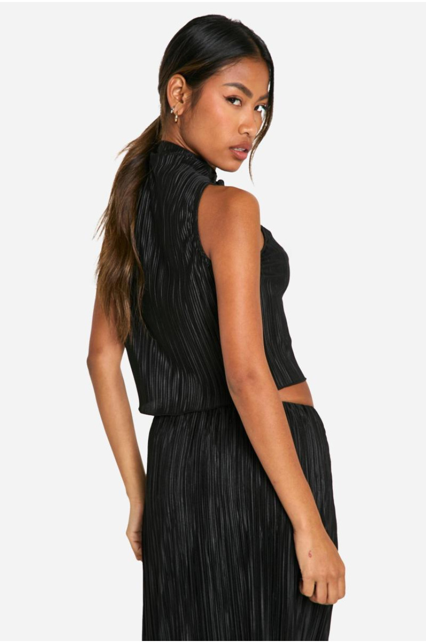 Безрукавка з плісою з високим вирізом