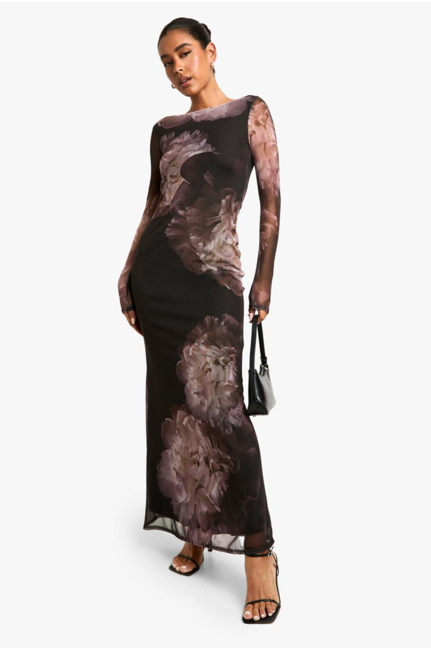 Сукня максі з довгим рукавом із квітковою сіткою