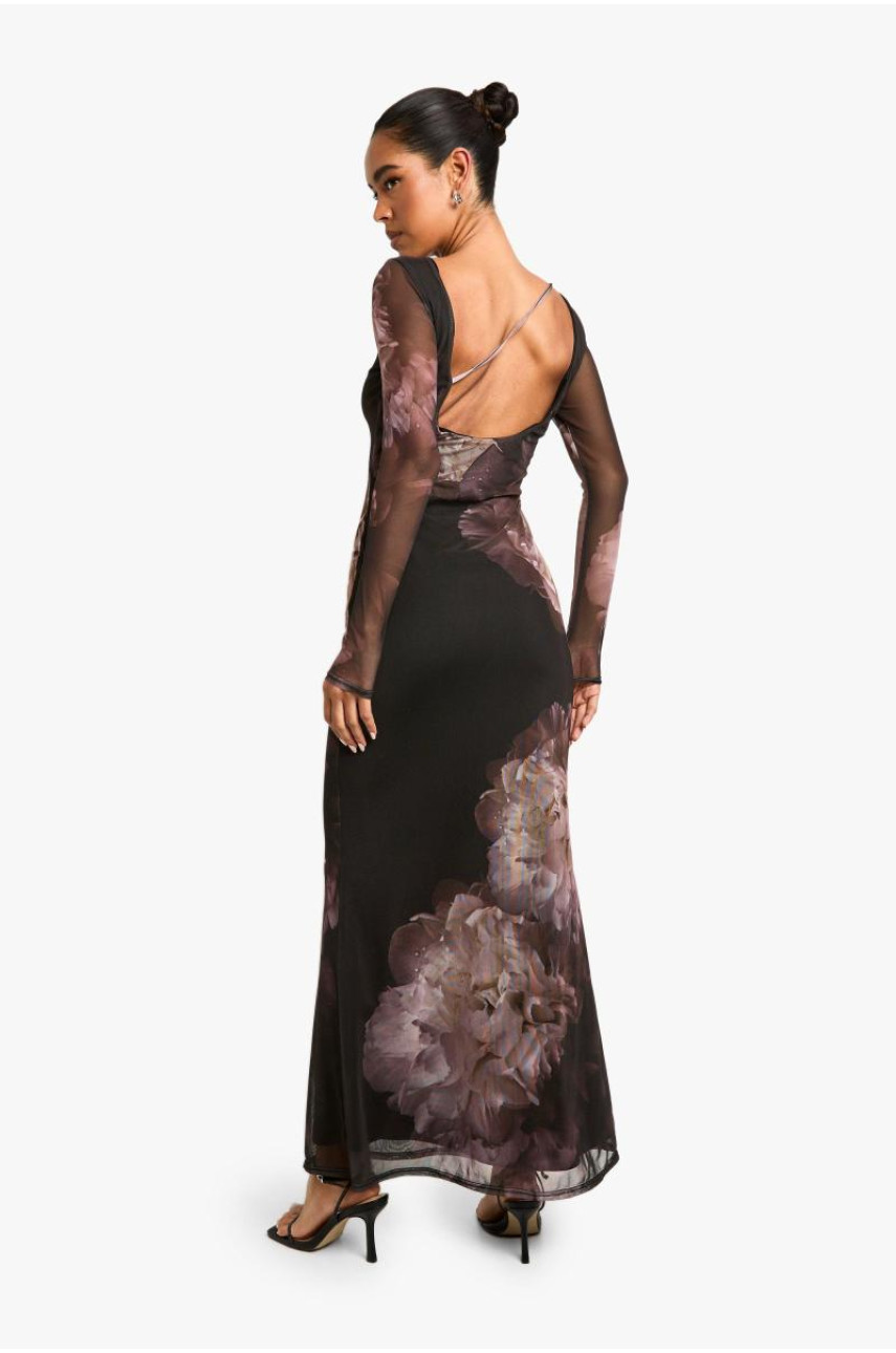 Сукня максі з довгим рукавом із квітковою сіткою