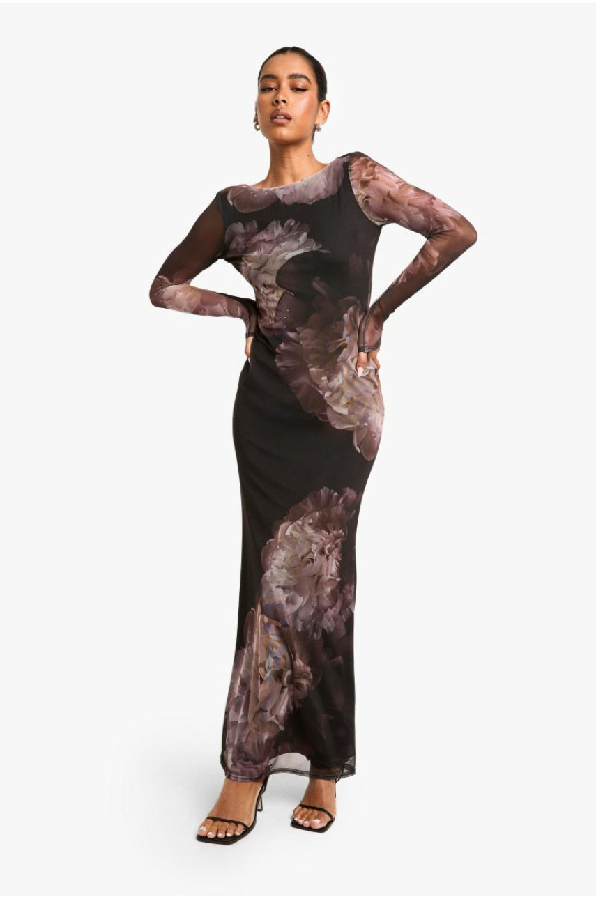 Сукня максі з довгим рукавом із квітковою сіткою