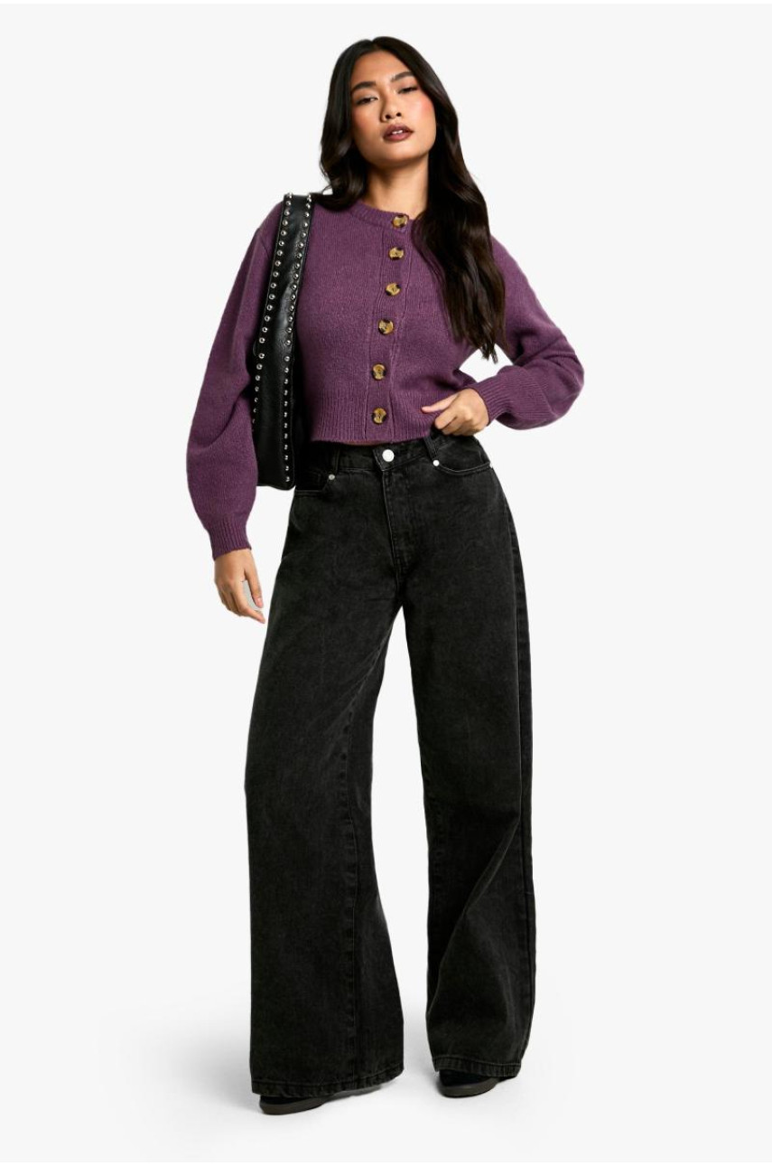 М'який трикотажний мікрокардиган з круглим вирізом і надувними рукавами