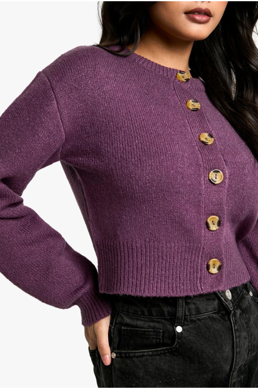 М'який трикотажний мікрокардиган з круглим вирізом і надувними рукавами