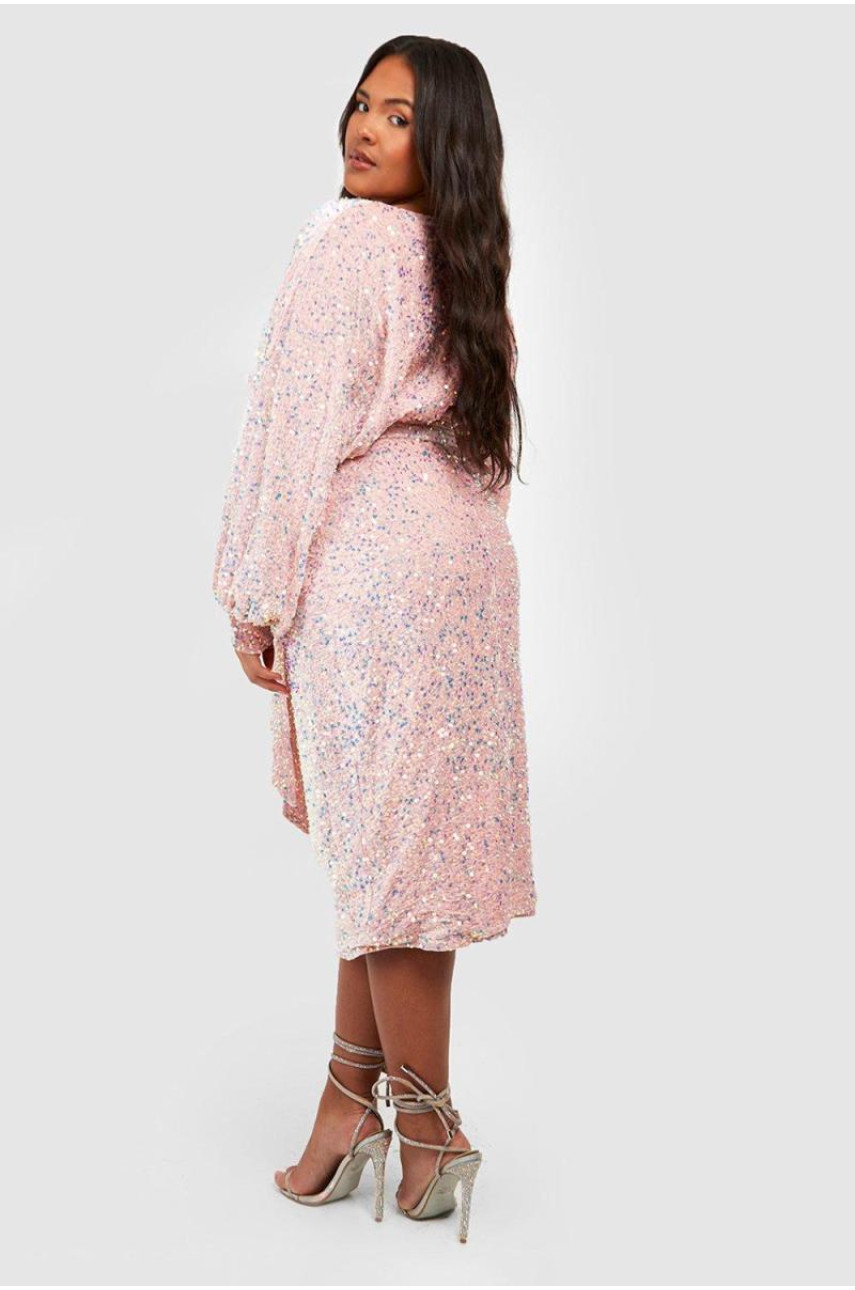 Плюс оксамитова сукня міді з паєтками і поясом