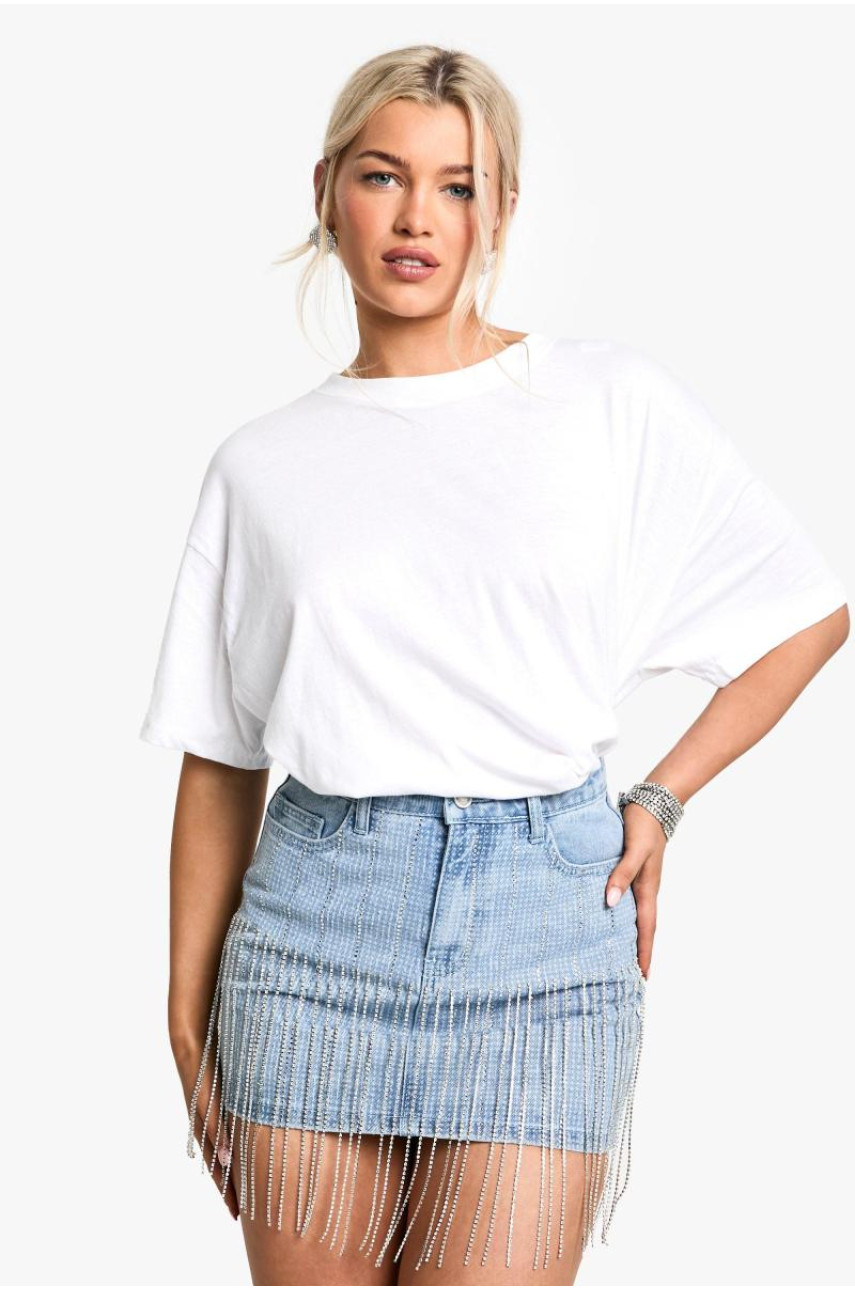Джинсова спідниця Diamante з бахромою