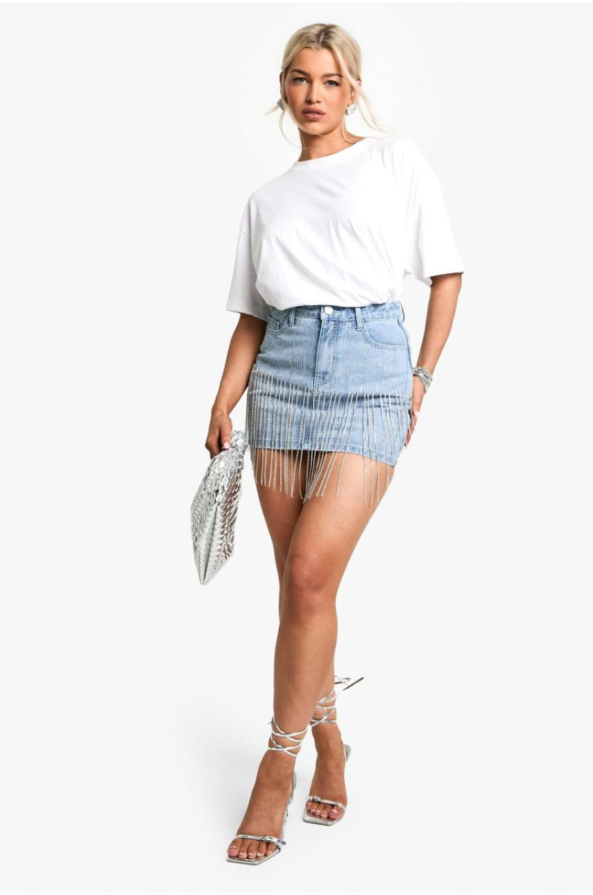 Джинсова спідниця Diamante з бахромою