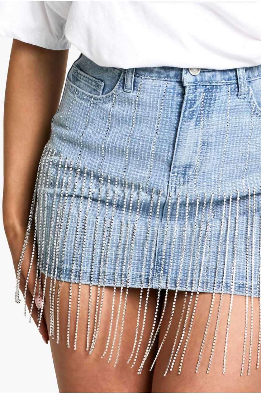 Джинсова спідниця Diamante з бахромою