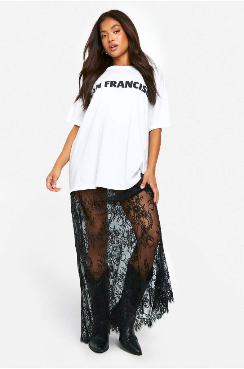 Спідниця максі з мереживною колоною з маленькими віями