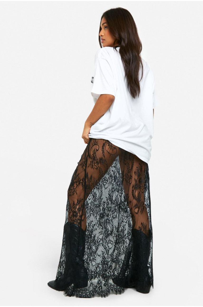 Спідниця максі з мереживною колоною з маленькими віями