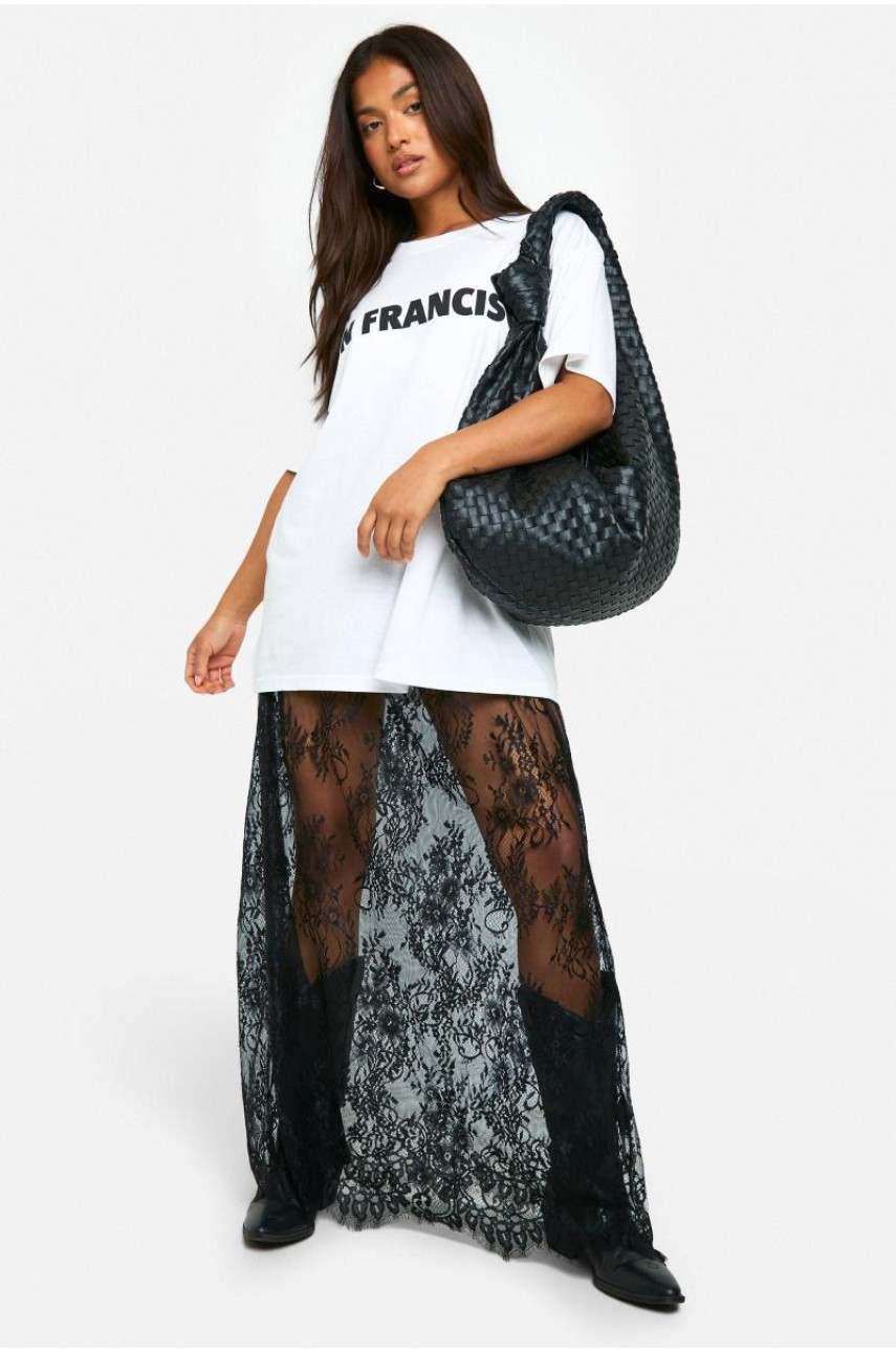 Спідниця максі з мереживною колоною з маленькими віями