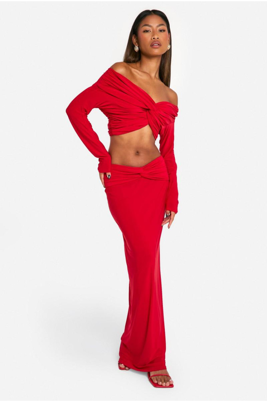 Двошарова максі-спідниця з вузлом спереду