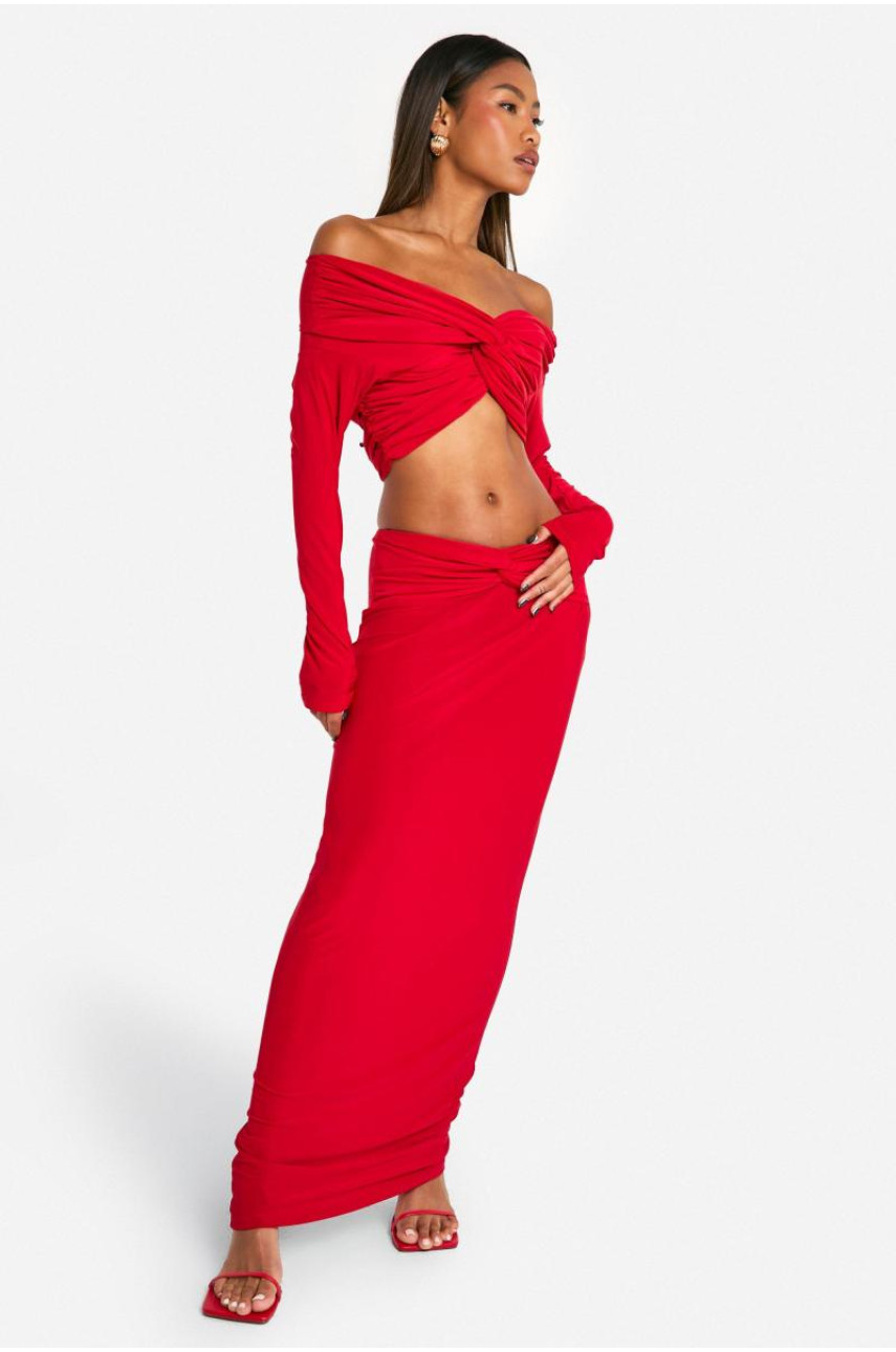 Двошарова максі-спідниця з вузлом спереду