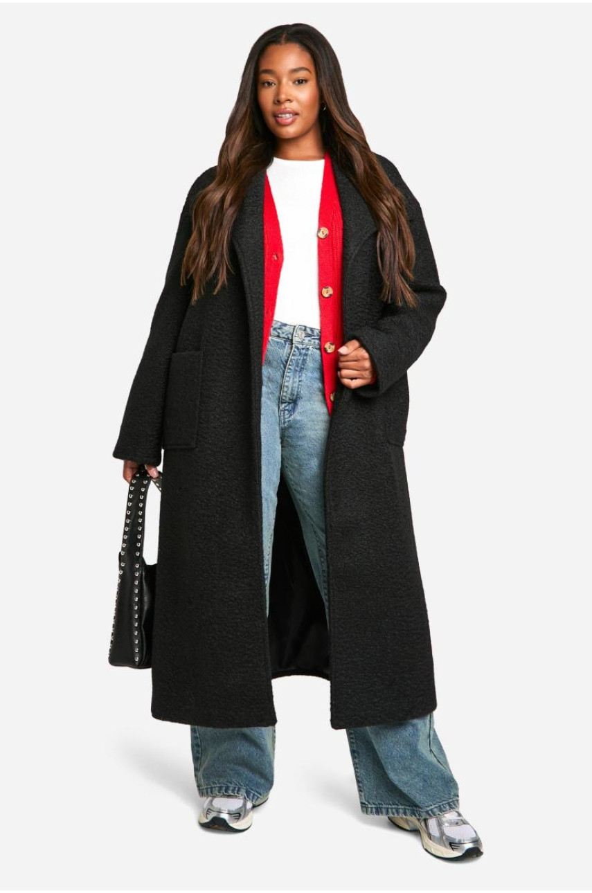 Плюс пальто з ременем з шалевим коміром