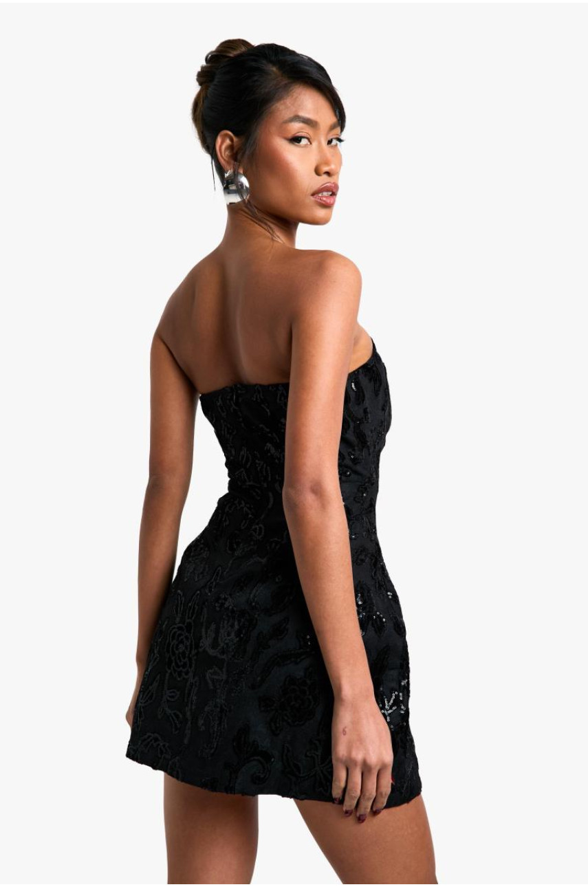 Міні-сукня з оксамитовим мереживом у формі бандо з демаскою