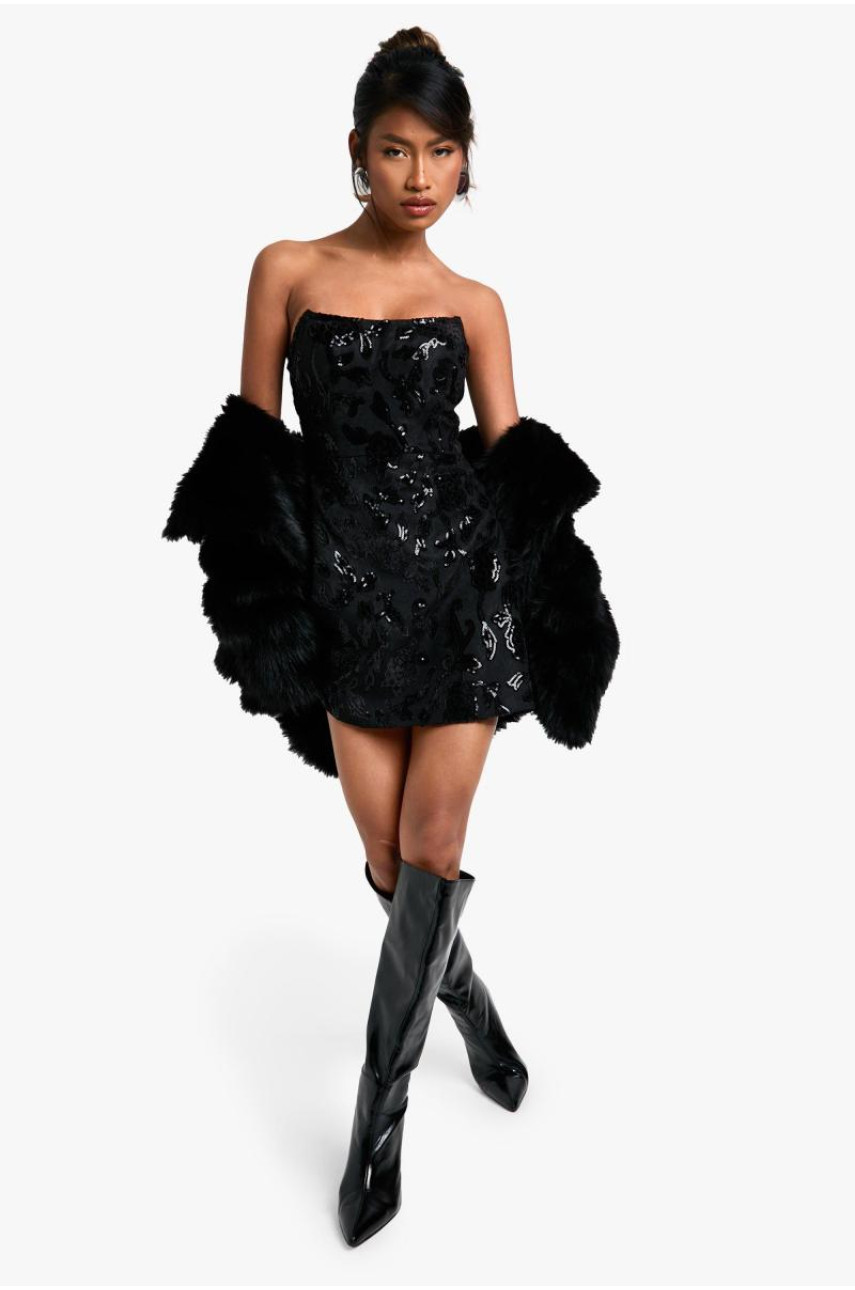 Міні-сукня з оксамитовим мереживом у формі бандо з демаскою