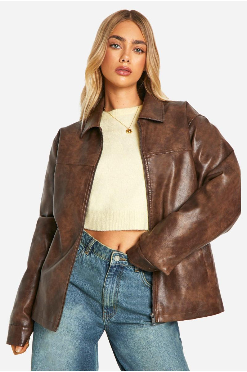 Вінтажна куртка зі штучної шкіри на блискавці