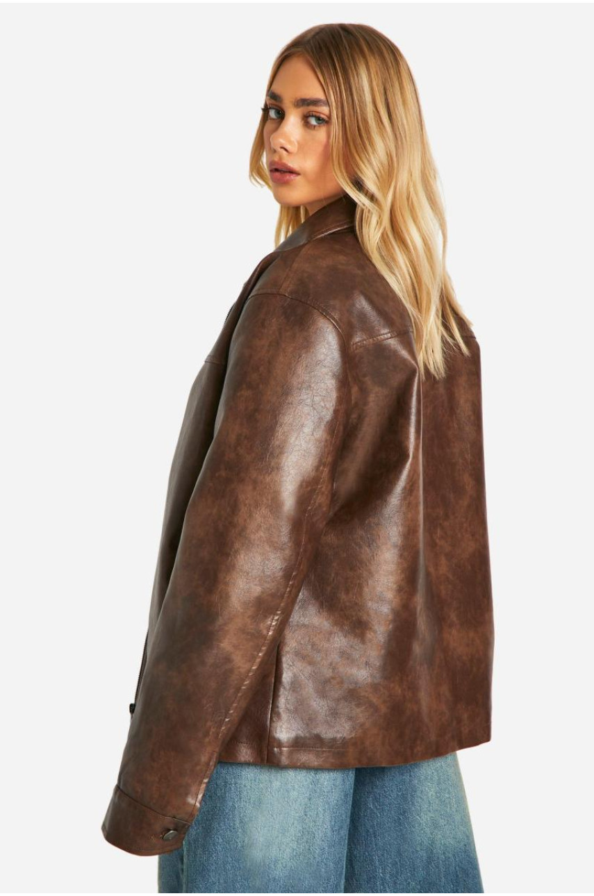 Вінтажна куртка зі штучної шкіри на блискавці