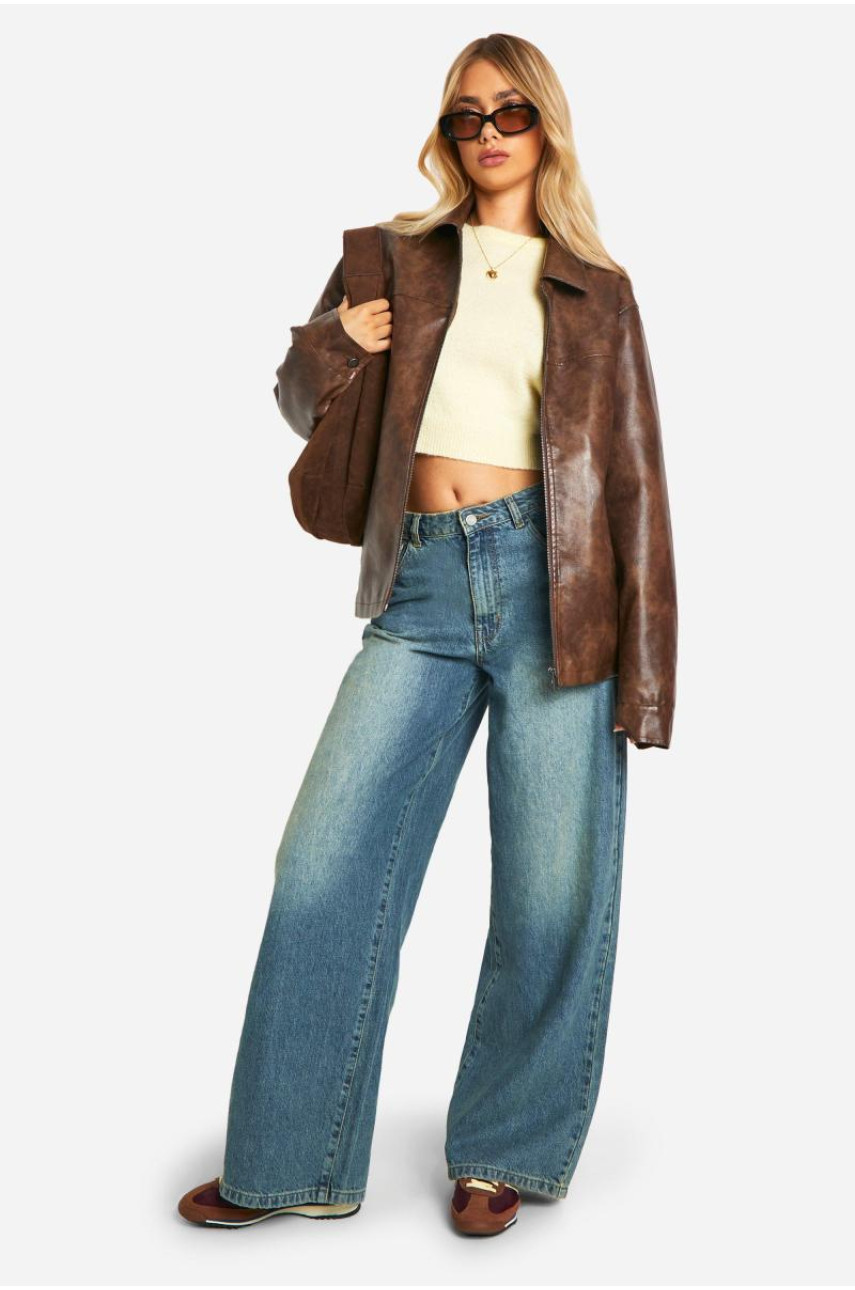 Вінтажна куртка зі штучної шкіри на блискавці