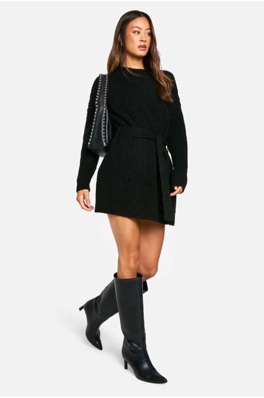 Висока трикотажна сукня-джемпер з поясом