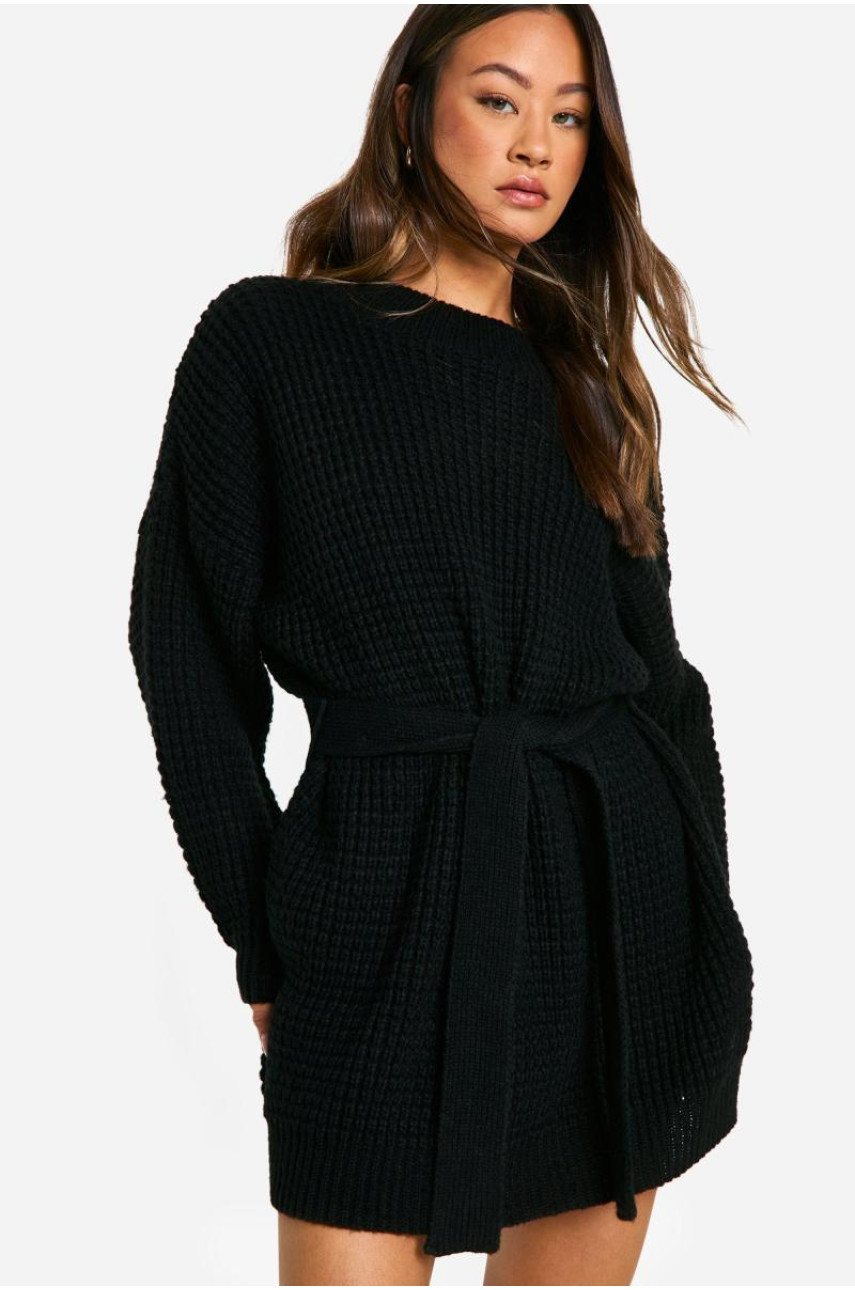 Висока трикотажна сукня-джемпер з поясом