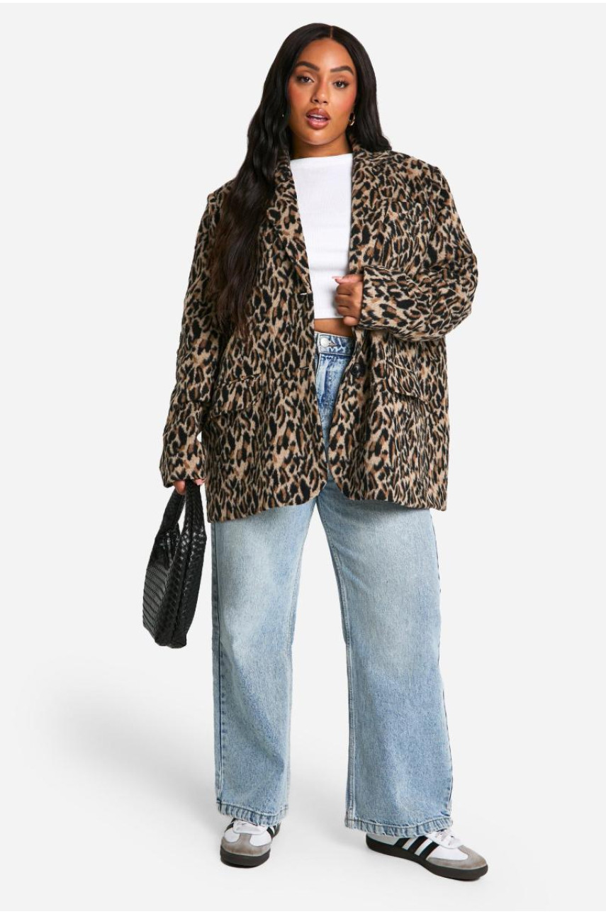 Додатково вовняний піджак із леопардовим принтом на плечі