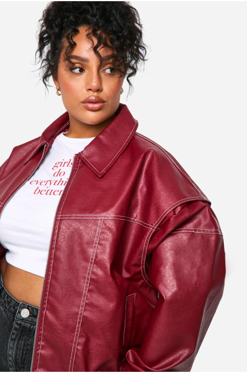 Плюс великий бомбер з контрастним стібком Pu