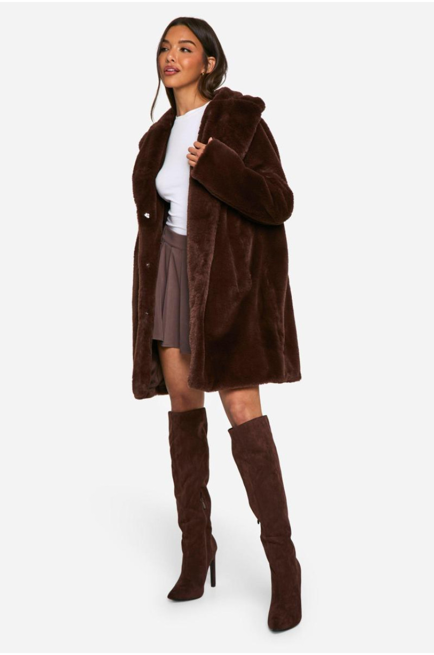 Довга куртка зі штучного хутра