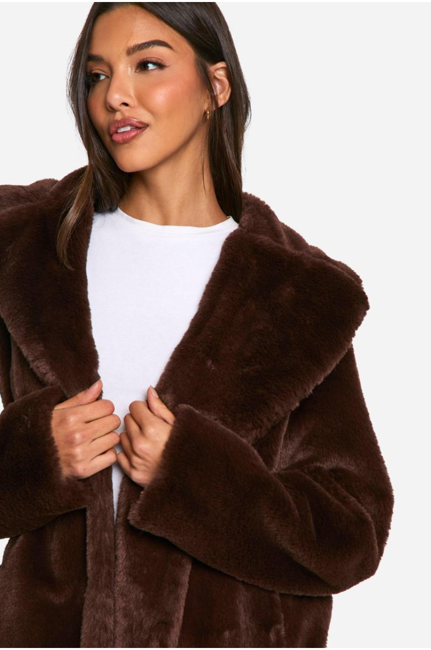 Довга куртка зі штучного хутра