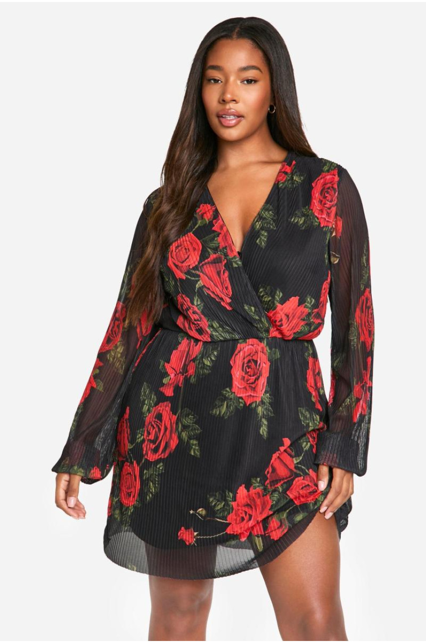 Плаття-ковзанярка з плісе з трояндовим принтом