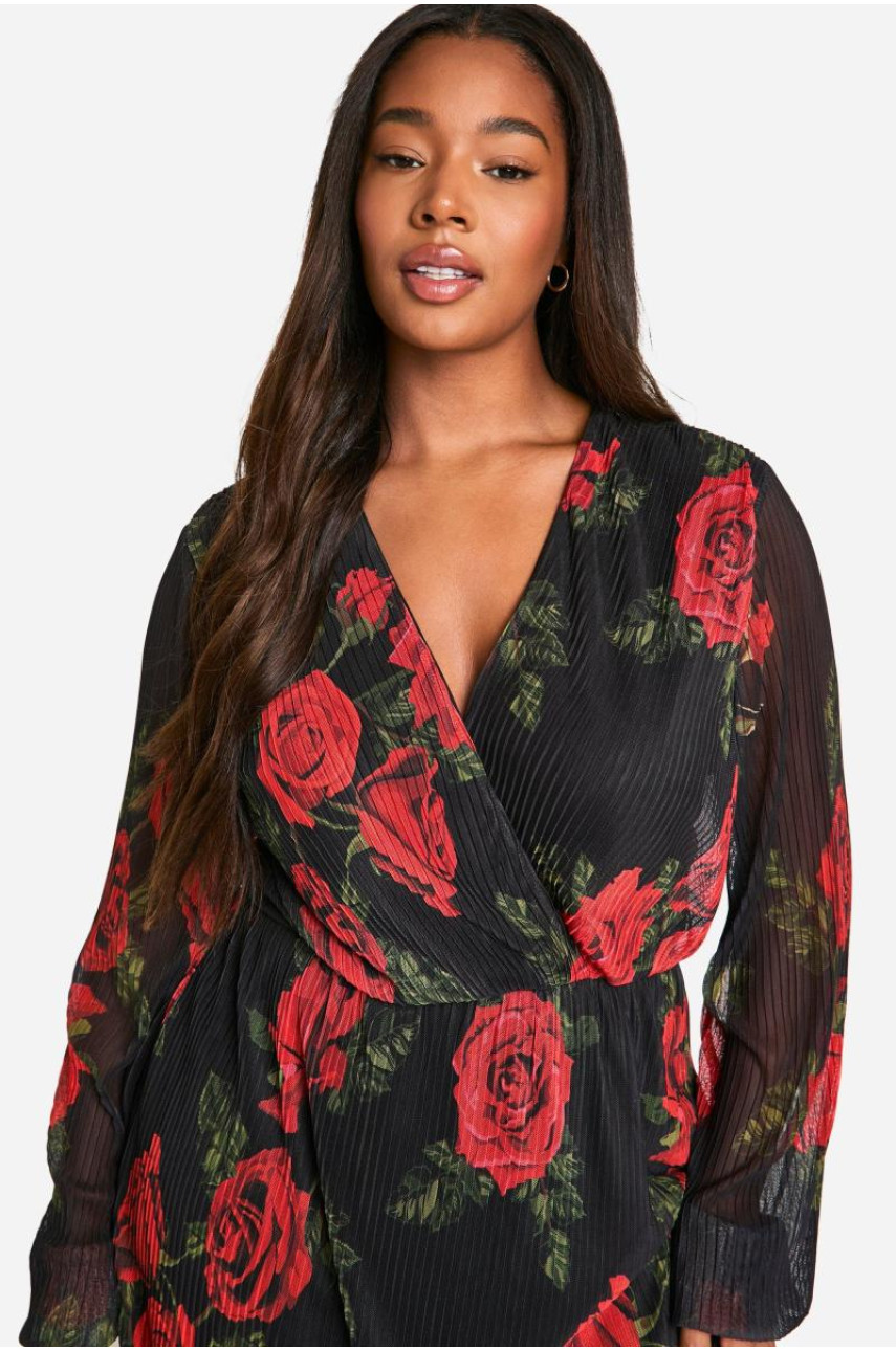 Плаття-ковзанярка з плісе з трояндовим принтом