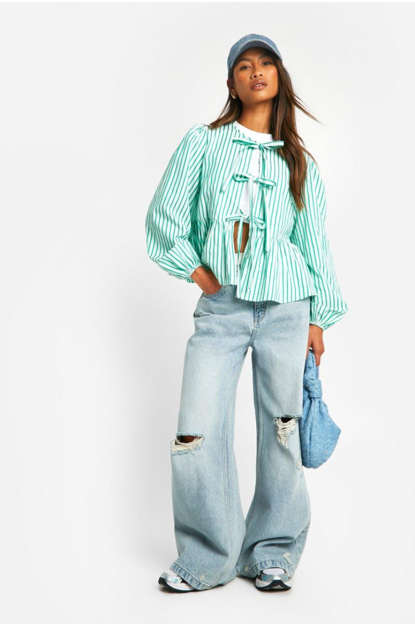 Комбінезон з довгим рукавом із зав’язкою спереду в зелену смужку