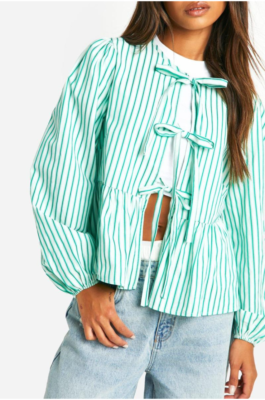 Комбінезон з довгим рукавом із зав’язкою спереду в зелену смужку