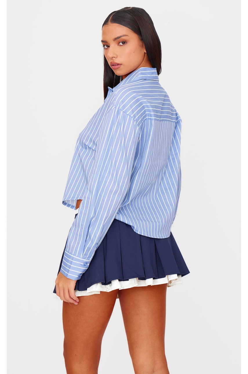 Сорочка в синю смужку з контрастним коміром