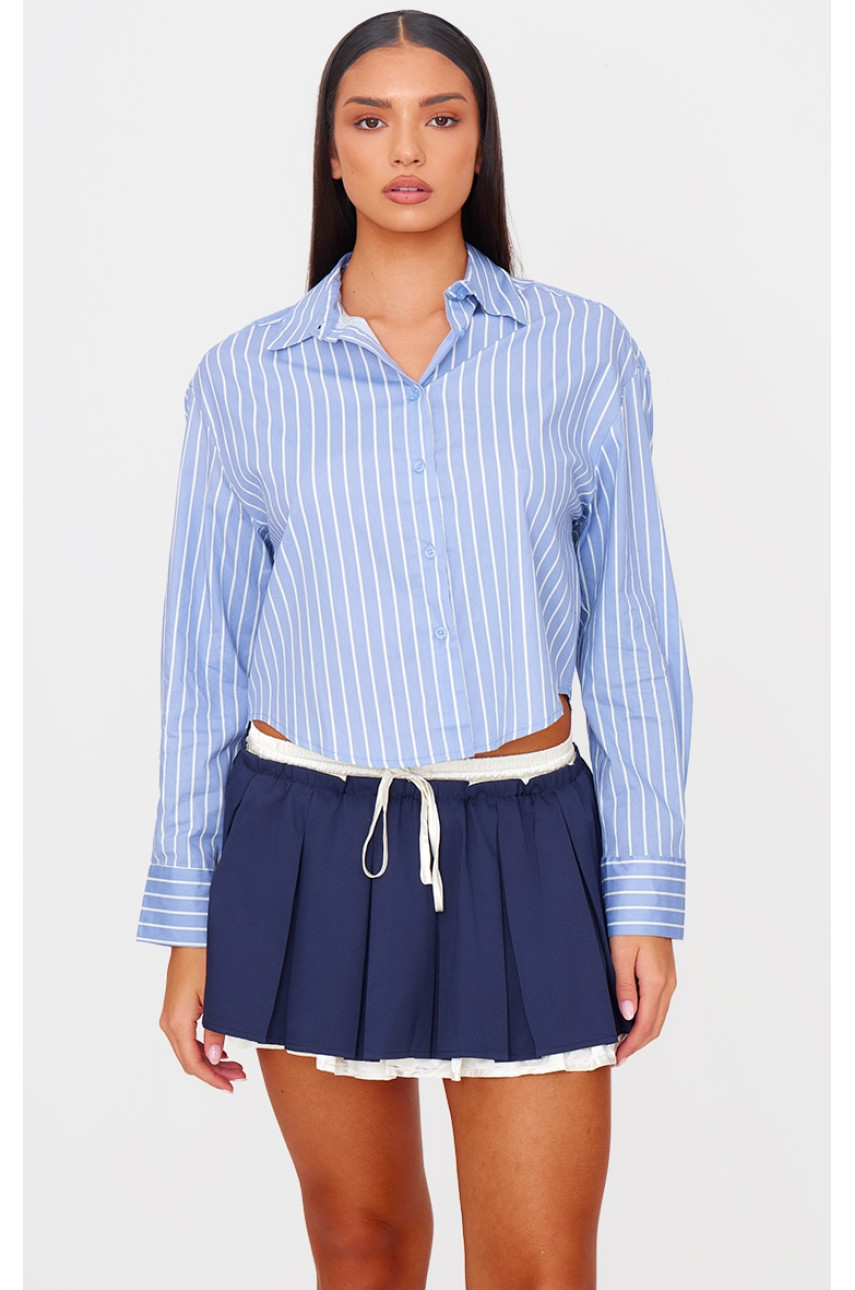 Сорочка в синю смужку з контрастним коміром