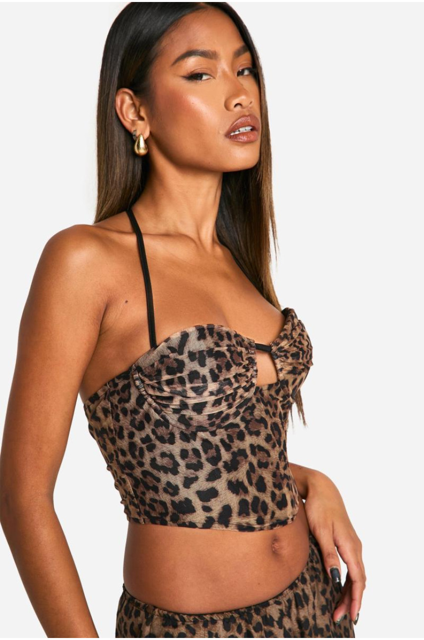 Корсет з леопардовим принтом і чашкою з рюшами