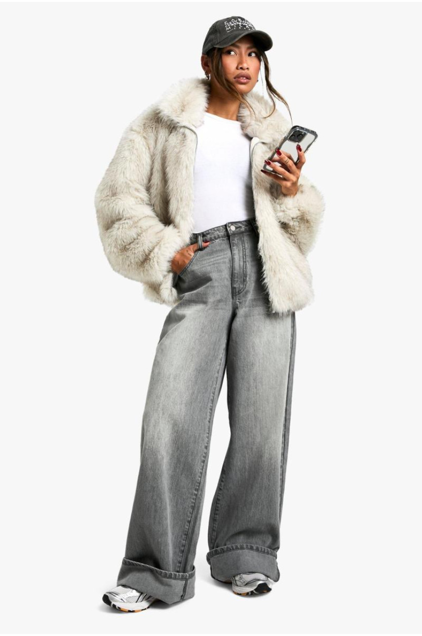 Вінтажна куртка зі штучним хутром у формі воронки