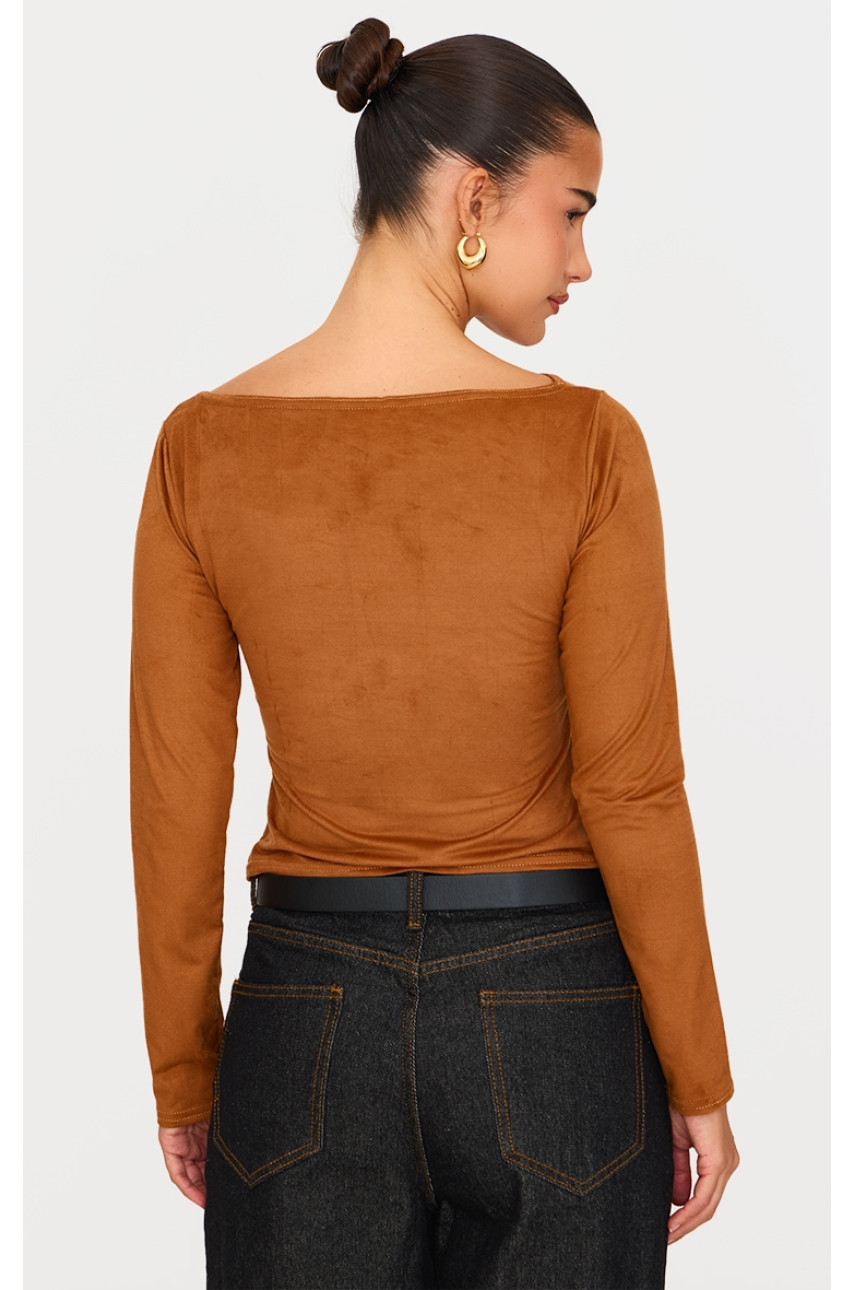 Топ з довгим рукавом із штучної замші та горловиною