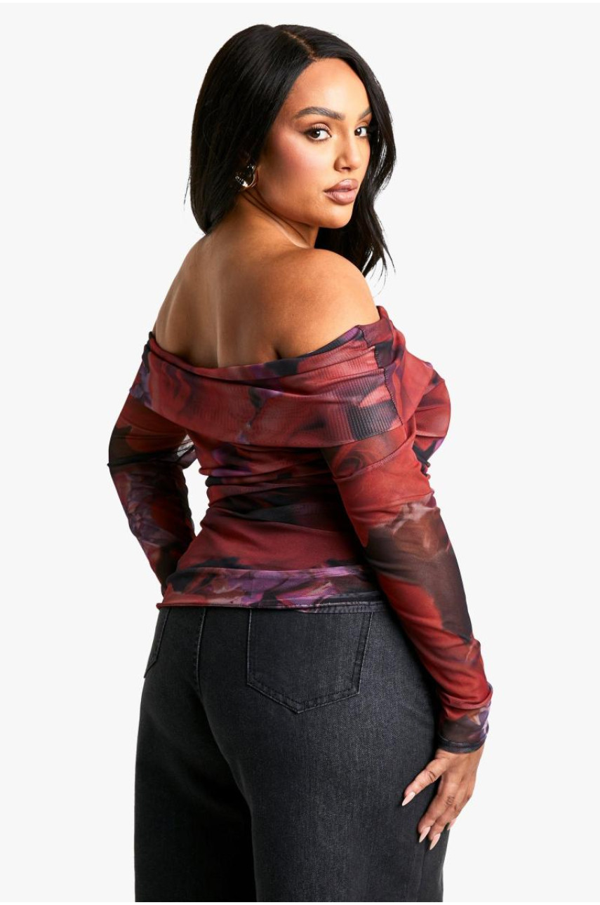 Plus Mesh Bardot Топ