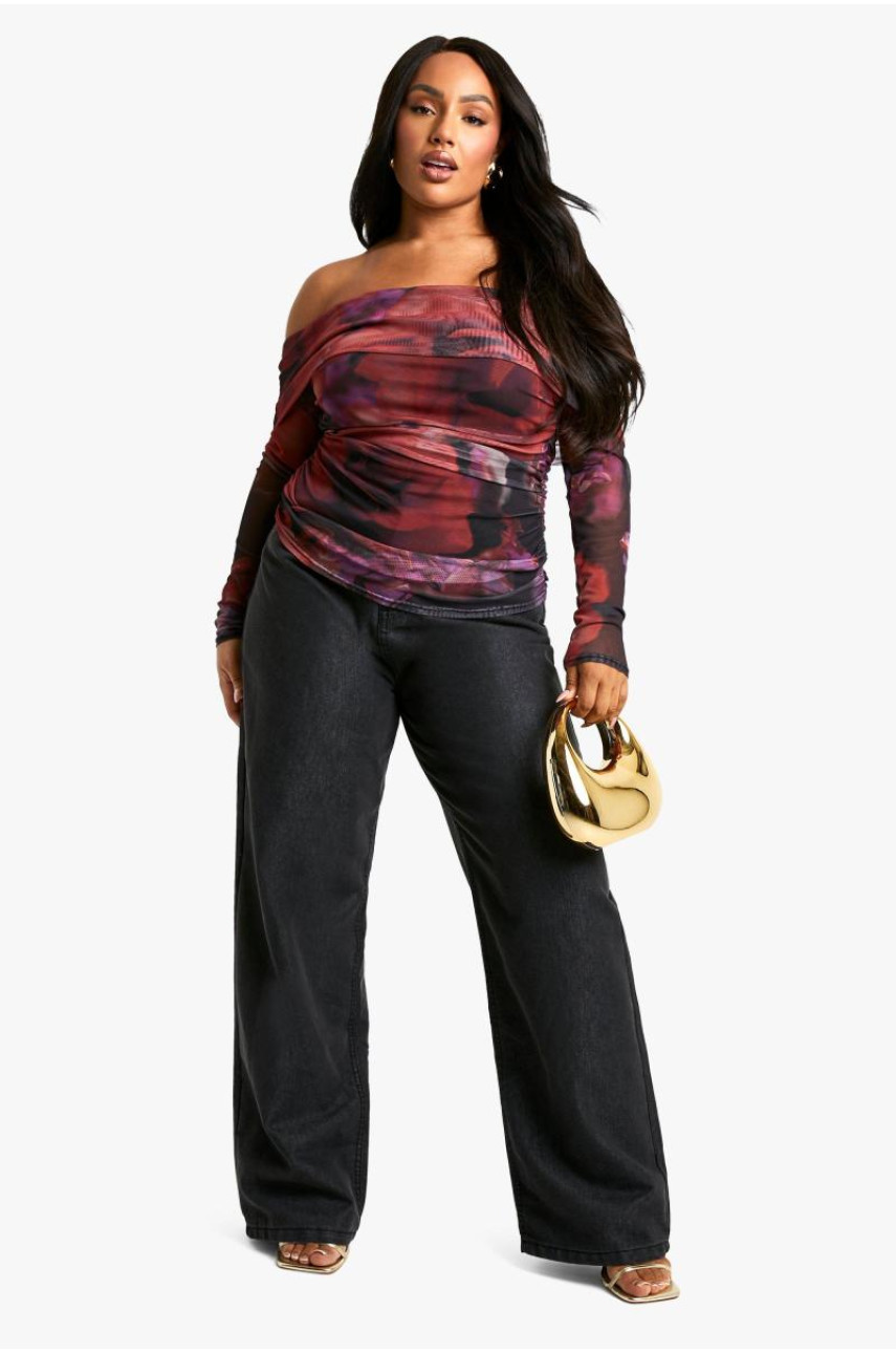 Plus Mesh Bardot Топ