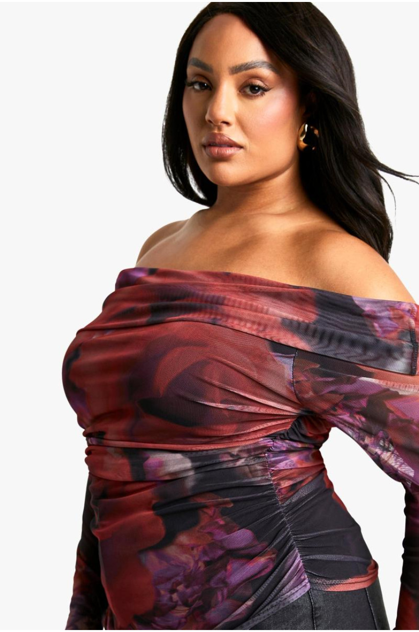 Plus Mesh Bardot Топ