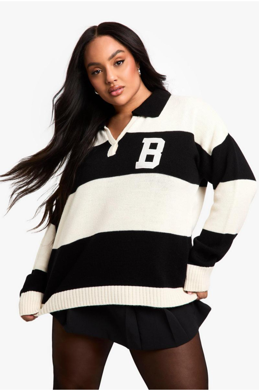 Джемпер з університетським коміром-поло зі сміливою смужкою