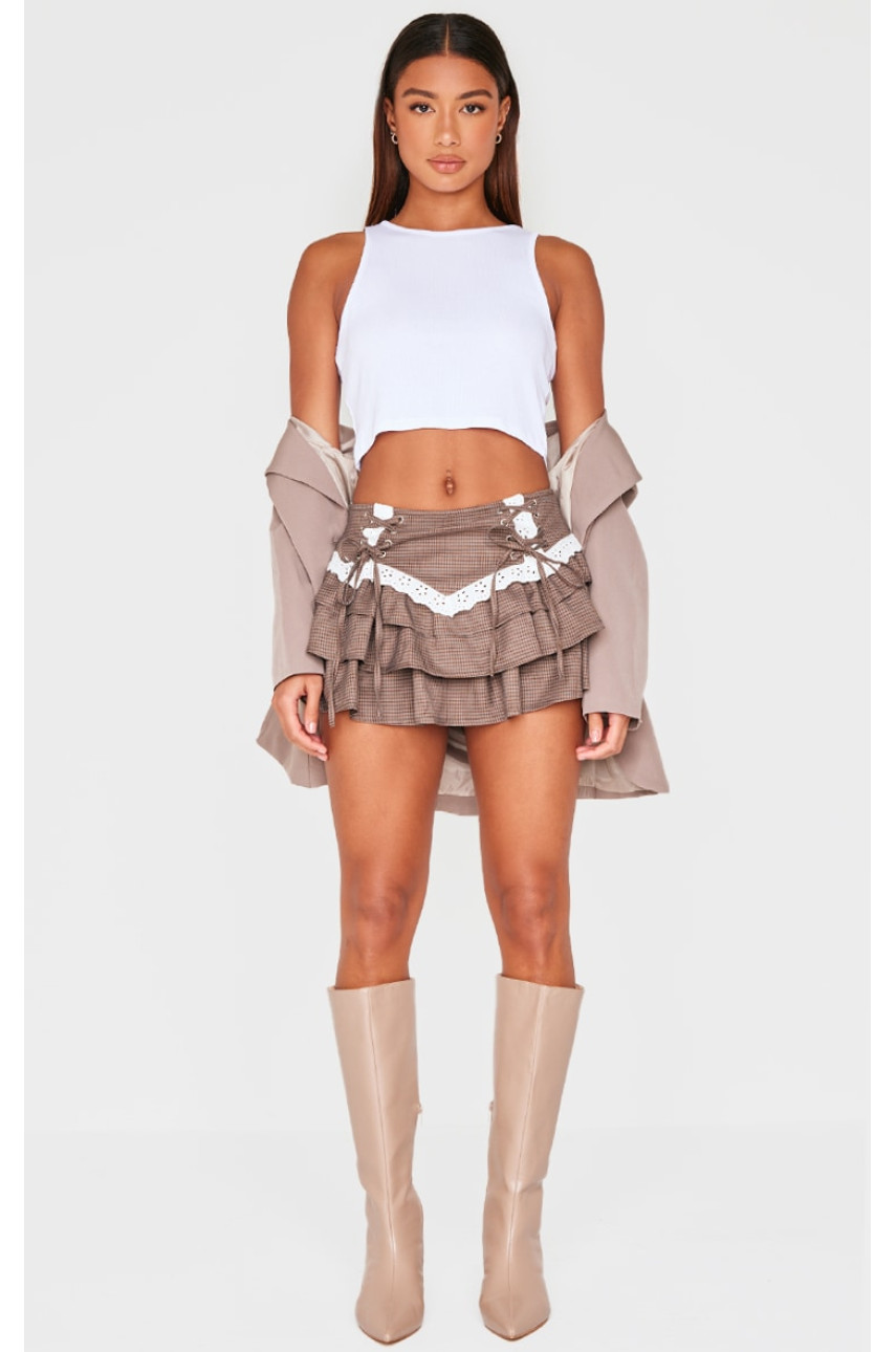 Коричнево-блакитна спідниця Rara із зашнурованими деталями в ялинку