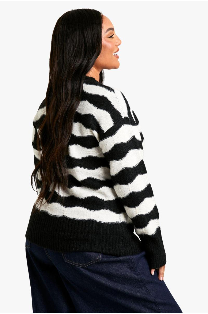 Великий трикотажний джемпер у смужку з V-подібним вирізом
