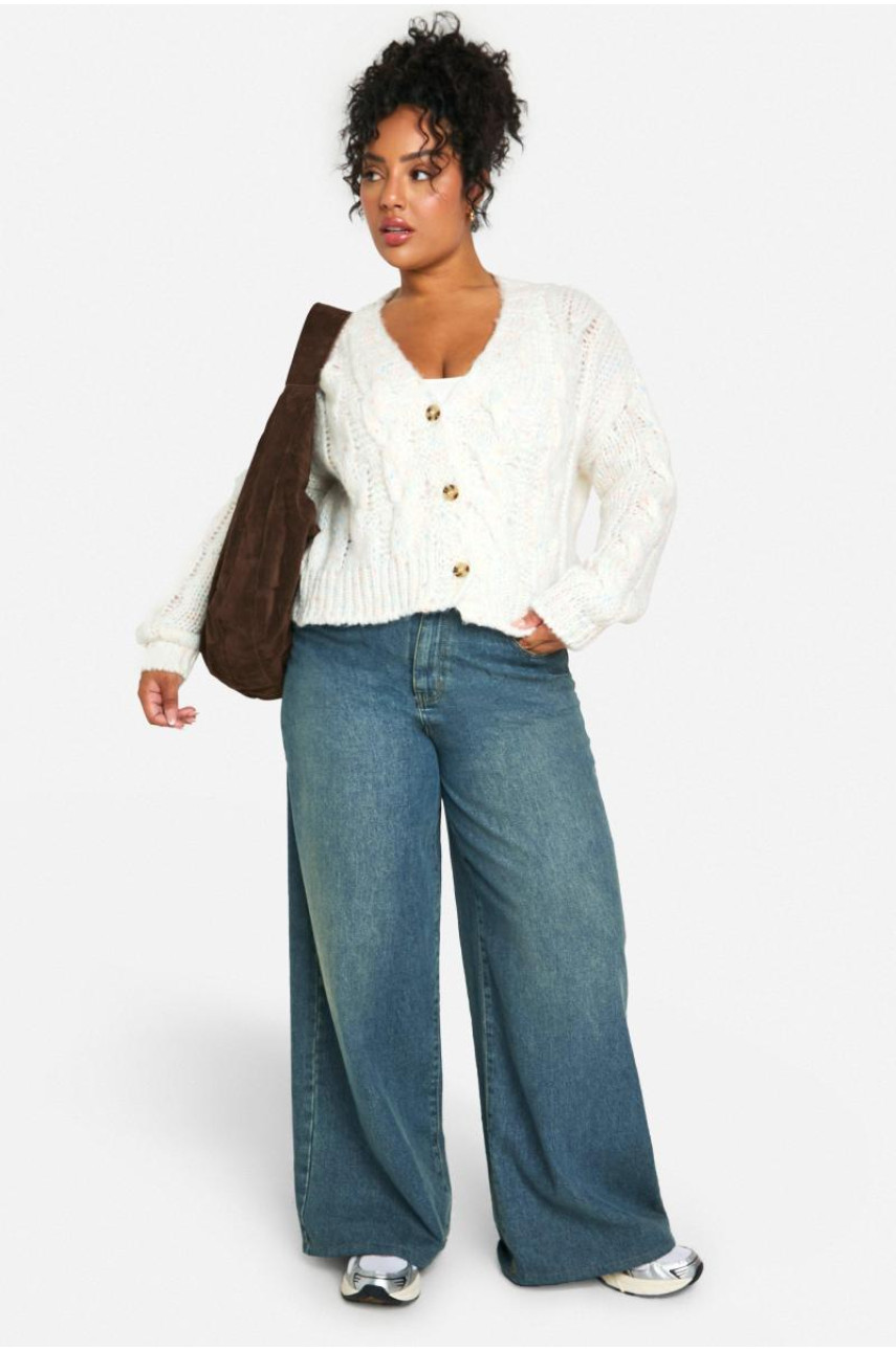 Плюс в’язаний кардиган із крапками