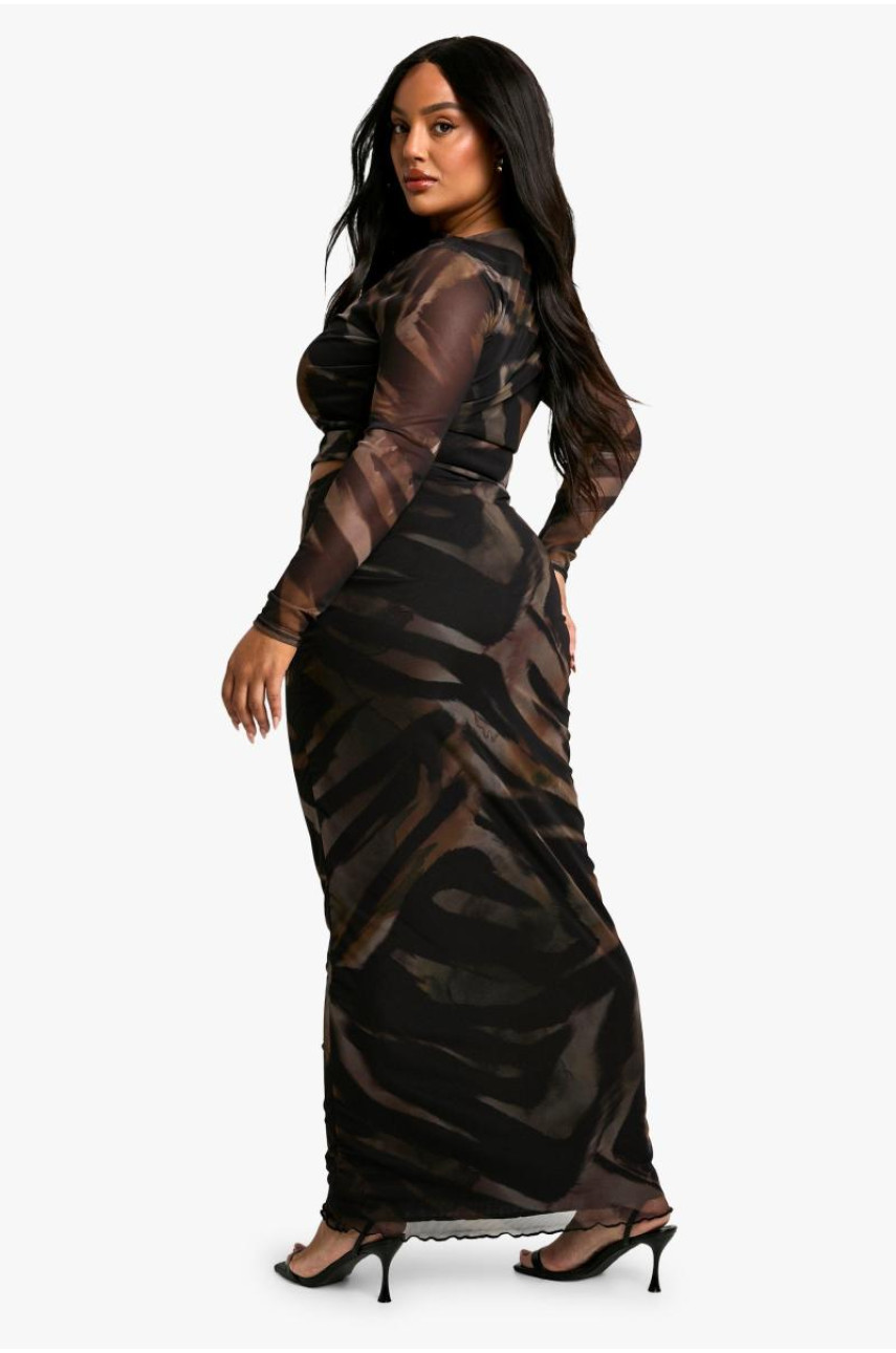 Плюс звіриний принт з косою горловиною та максі-спідниця Ко Орд