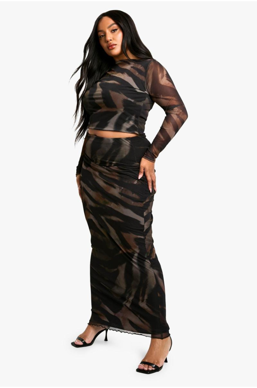 Плюс звіриний принт з косою горловиною та максі-спідниця Ко Орд