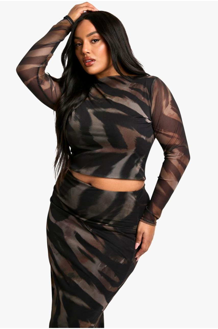 Плюс звіриний принт з косою горловиною та максі-спідниця Ко Орд