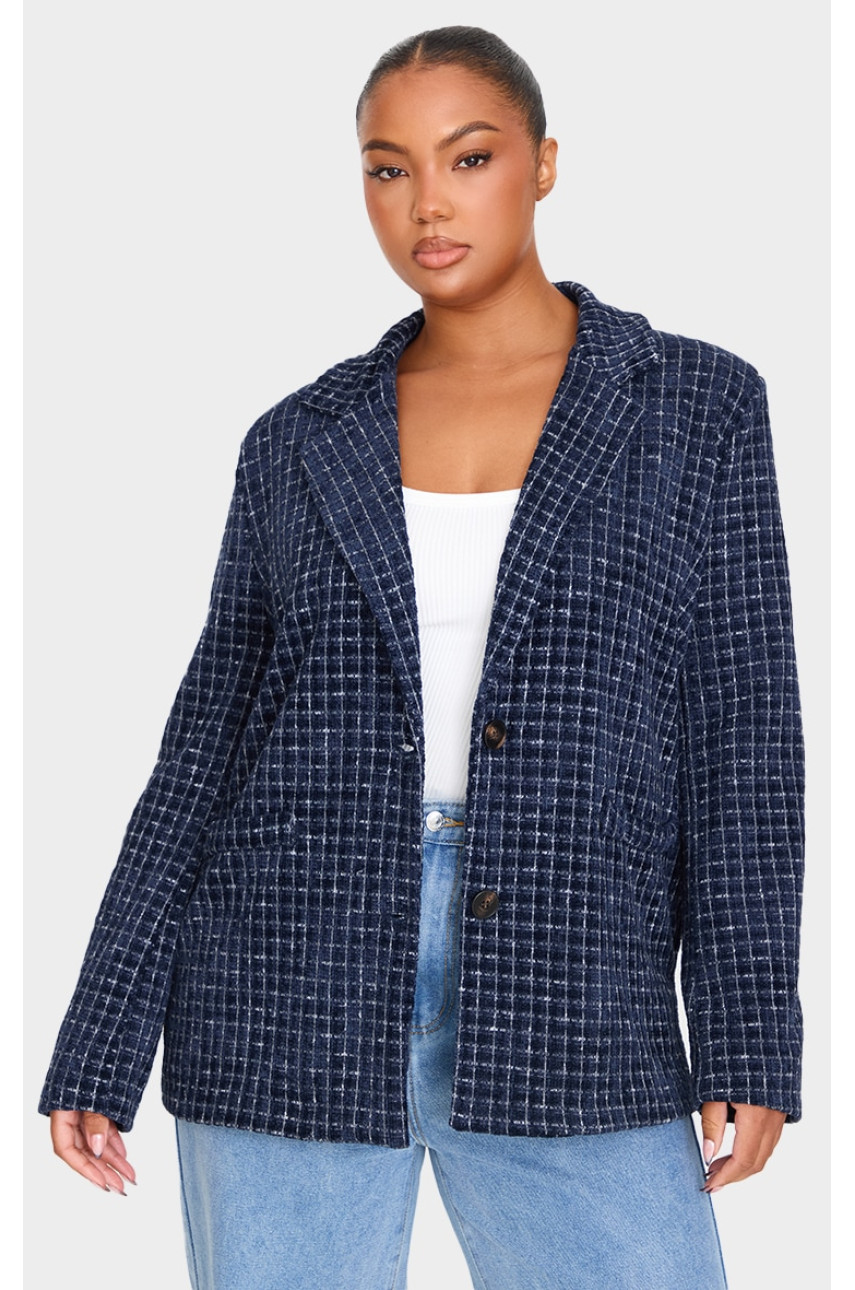 Плюс темно-синій піджак у клітинку з букле